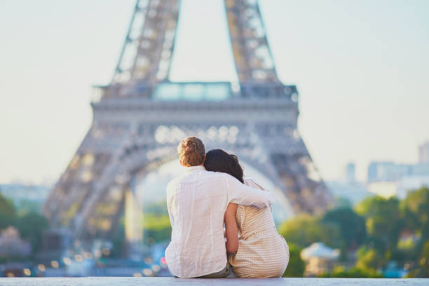 istock Happy romantic couple in Paris, near the Eiffel tower 1161811546