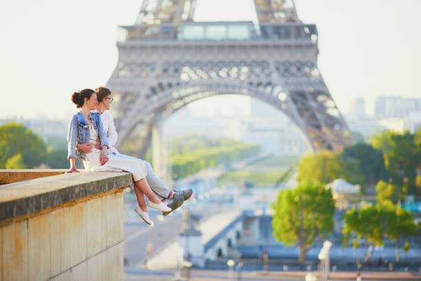 istock Happy romantic couple in Paris, near the Eiffel tower 1161811552