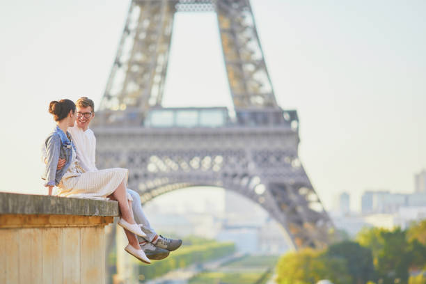 istock Happy romantic couple in Paris, near the Eiffel tower 1161811572