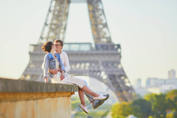 istock Happy romantic couple in Paris, near the Eiffel tower 1161811604