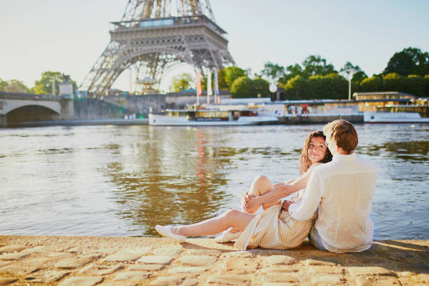 istock Happy romantic couple in Paris, near the Eiffel tower 1161811676