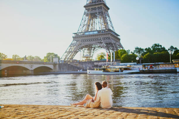 istock Happy romantic couple in Paris, near the Eiffel tower 1161811687