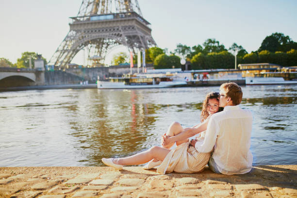 istock Happy romantic couple in Paris, near the Eiffel tower 1161811696