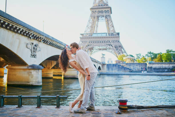 istock Happy romantic couple in Paris, near the Eiffel tower 1161811706
