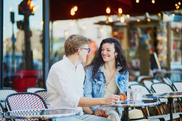 istock Happy romantic couple in Paris, drinking coffee 1161811794