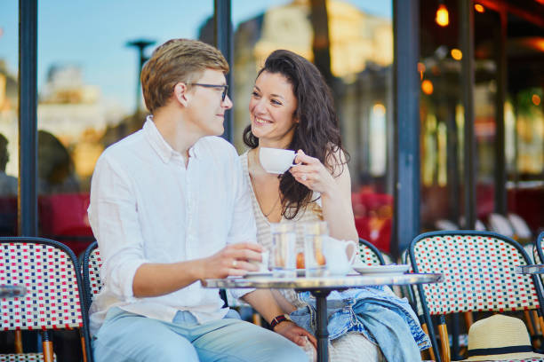 istock Happy romantic couple in Paris, drinking coffee 1161811836