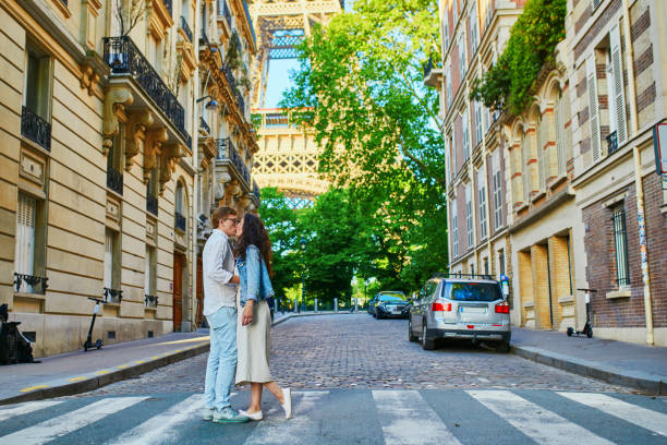 istock Happy romantic couple in Paris, near the Eiffel tower 1161812607