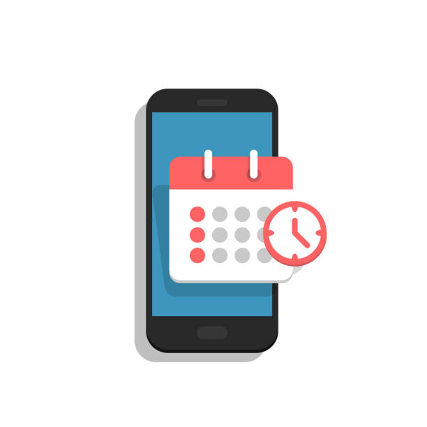 ilustrações, clipart, desenhos animados e ícones de aplicativo de planejamento na tela do smartphone. - agenda de telefones