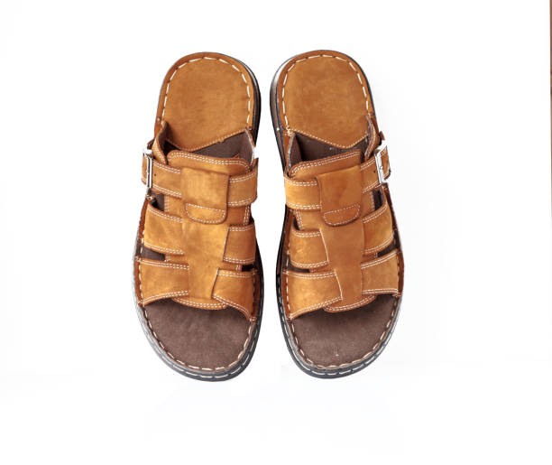 istock Brown mens sandals isolated on white background 1161813956