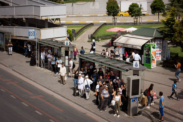 Istanbul,Turkey- July 13,2019:Yenibosna District landscape in Istanbul. Passengers waiting for bus at Yenibosna District