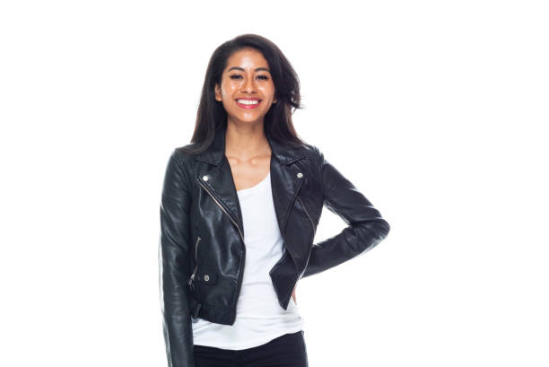 istock Bautiful woman wearing a leather jacket standing 1161815289