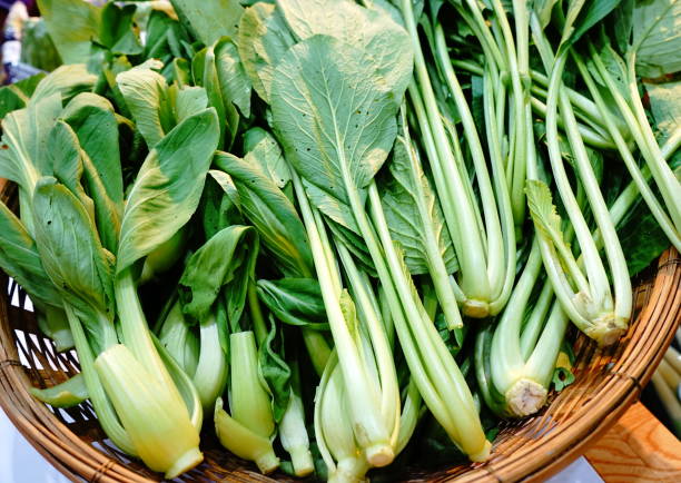Bunches of Fresh Raw Spinach at Market
