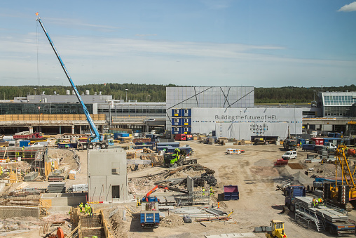 Vantaa, Finland June 12, 2019 - Helsinki-Vantaa Airport expansion construction site