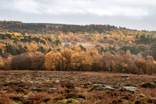 Scenic landscape view from Owler Tor in Peak District in Enlgand during Autumn Fall