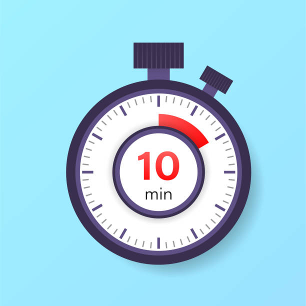 ilustrações de stock, clip art, desenhos animados e ícones de the 10 minutes timer. stopwatch icon in flat style. - 10 speed