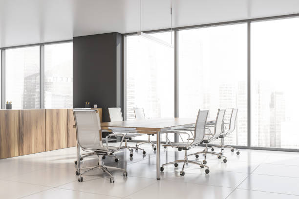 istock Modern conference room interior with city view 1161827913