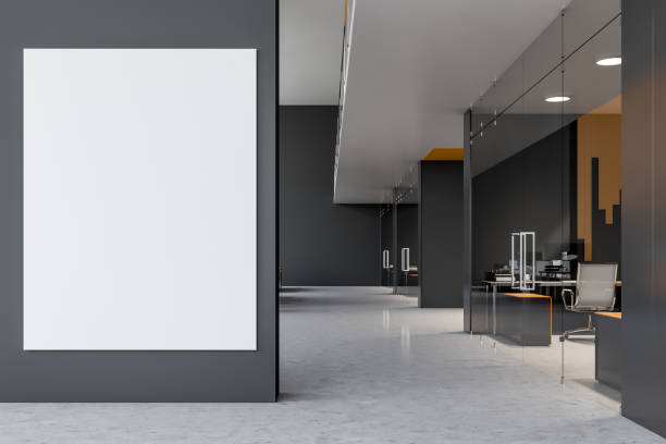 istock Vertical poster in gray office lobby 1161828154