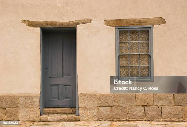 Door And Window In Adobe Wall Southwest Style Architecture Roughhewn Stock Photo - Download Image Now