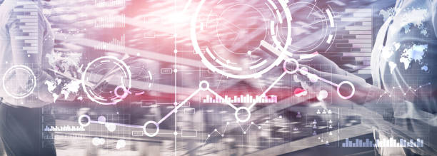 istock Business interface mixed media double exposure financial chart graph diagram and icon on virtual screen. Innovation concept. 1161833399