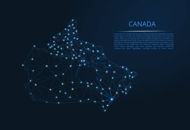 istock The map of the network of the Canada. Vector low-poly image of a global map with lights in the form of a population density of cities consisting of shapes in the form of stars 1161839567