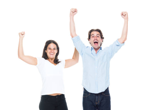 istock Attractive couple are cheering 1161839747