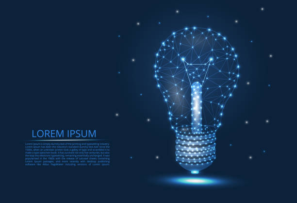 istock Abstract image of a light bulb of lines and triangles, dots, connecting the network on a blue background, in the form of a starry sky. 1161839766