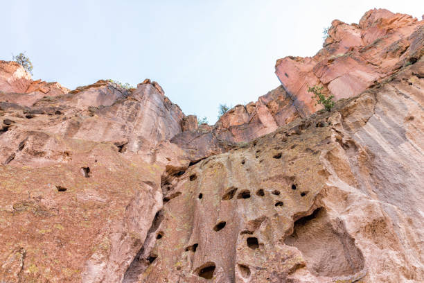 Puye Cliff Dwellings and caves are ruins where ancient pueblo people, called Anasazi, lived who are ancestors of the modern day Santa Clara people, New Mexico, USA