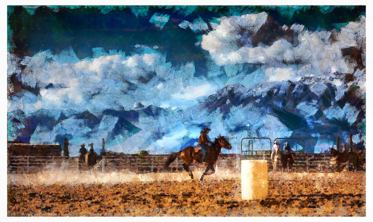 Young cowgirl barrel racing rodeo - digital photo manipulation