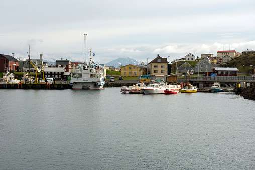 Stykkisholmur, Iceland - May 19, 2019:  Stykkisholmur is a harbor town situated in the western part of Iceland and is visited every summer by crowd of tourists