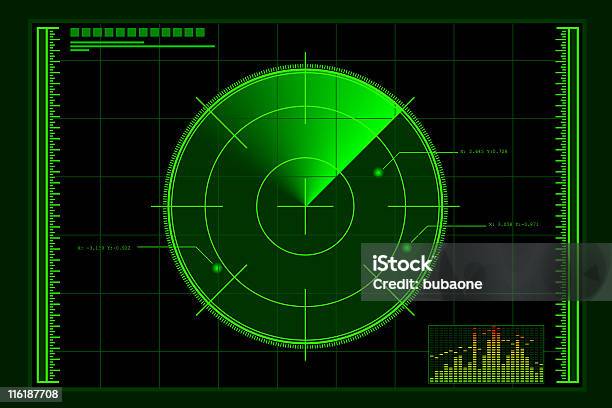 Green Radar Logo Over Rectangular Grid With Audio Bar Graph Stock Illustration - Download Image Now