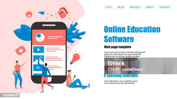 Sjabloon Voor Webpaginas Online Onderwijs App Elearning Concept Stockvectorkunst en meer beelden van Leren