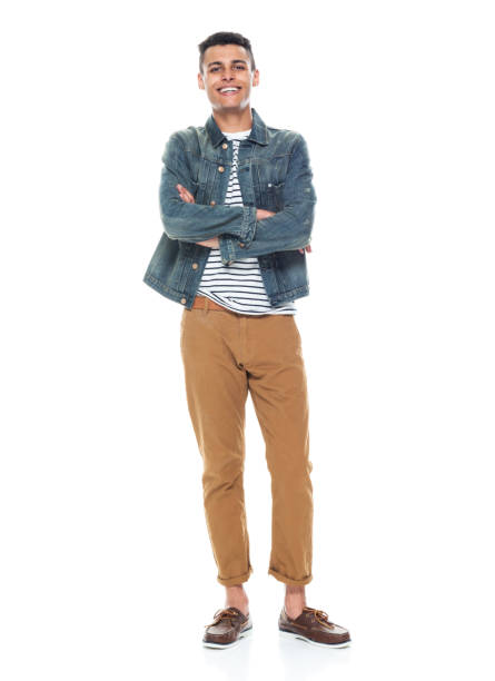 istock Good looking tall black man wearing denim jacket - arms crossed 1161890167