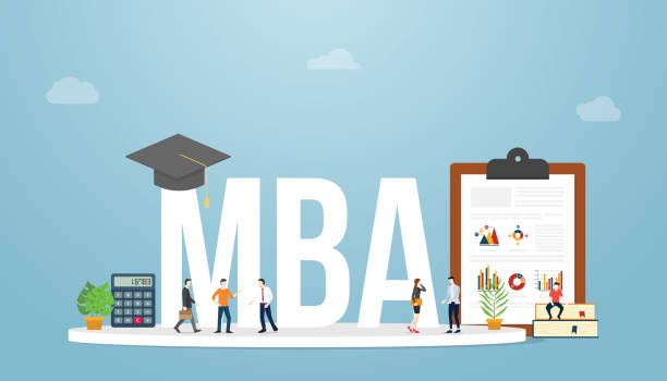 ilustraciones, imágenes clip art, dibujos animados e iconos de stock de mba master of business administration business concept education degree with team people and graph and chart for with modern flat style - vector - master of business administration