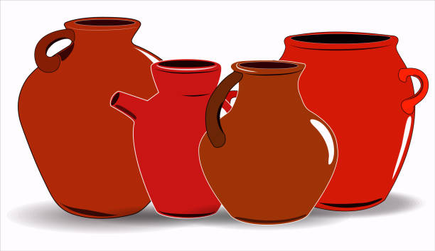 illustrations, cliparts, dessins animés et icônes de marmite. un ensemble de poterie. céramique ethnique avec l'ornement. poteries. céramique. - jug pitcher pottery old