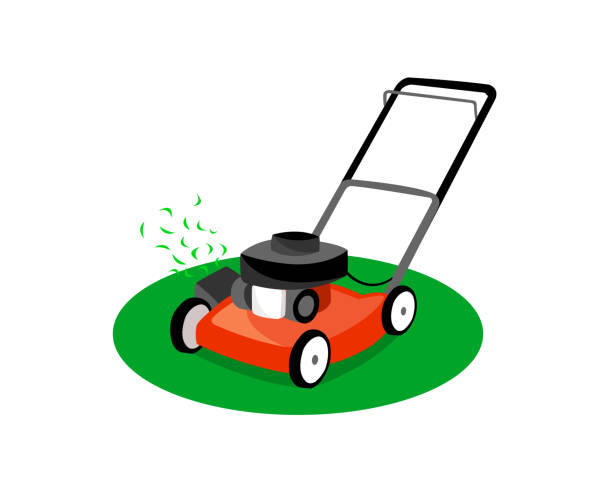 ilustrações de stock, clip art, desenhos animados e ícones de lawn mower isolated on white background. - lawn mower red plant lawn