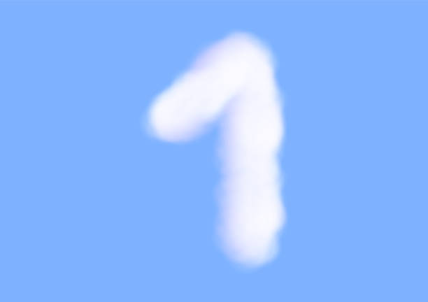 青空の背景に子子の現実的な白い雲のベクトル、美しい空気雲の書体、綿毛のようなふわふわの白のように1または1のタイポグラフィ - alphabet description number isolated点のイラスト素材／クリップアート素材／マンガ素材／アイコン素材