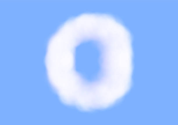 青空の背景に子子の現実的な白い雲のベクトル、美しい空気雲の書体、数0または0のタイポグラフィは、綿毛のようなふわふわの白のように - alphabet description number isolated点のイラスト素材／クリップアート素材／マンガ素材／アイコン素材