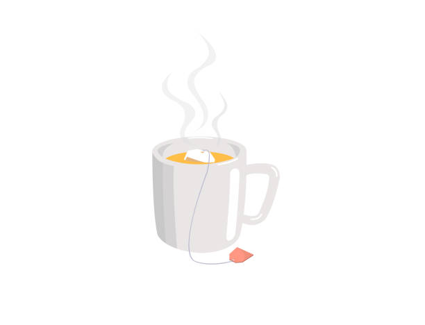 eine tasse tee mit teebeutel isoliert auf weißem hintergrund. - caffeine cafe restaurant breakfast stock-grafiken, -clipart, -cartoons und -symbole