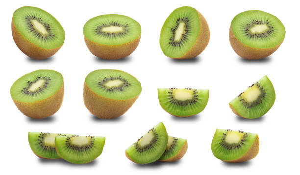 istock Set of half kiwi fruit and slice isolated on white background with clipping path. 1161901260