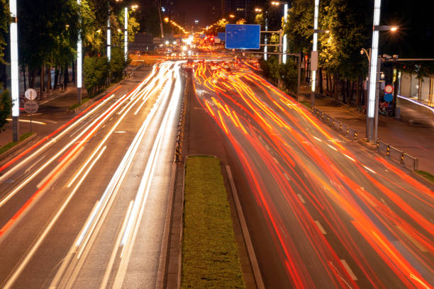 istock Busy streets with taillights at night 1161901525
