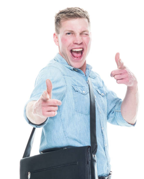istock Man with shoulder bag who is very excited 1161901851