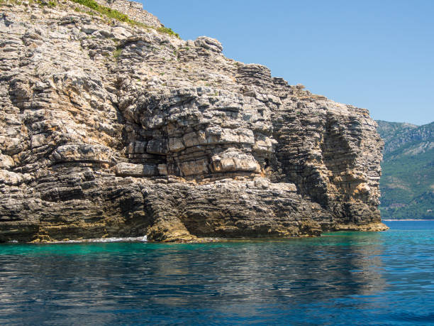 istock Rocky shore and blue sea 1161904319