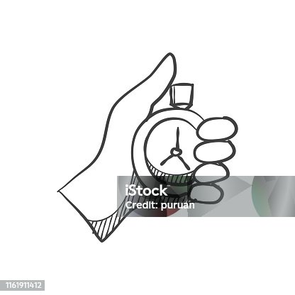 istock Hand holding stopwatch icon in sketch style. Vector illustration. 1161911412