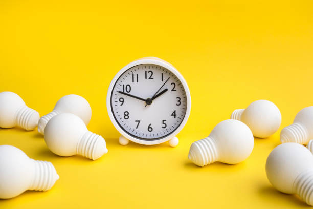 istock Time,dateline and creativity concepts with group of lightbulb and clock on pastel color background.Business solution.Performance of human 1161912273