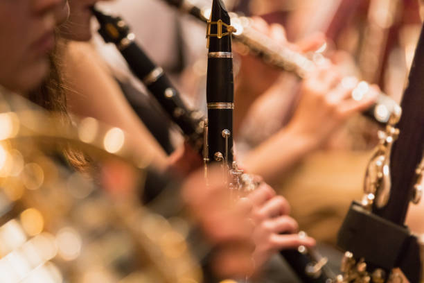 wind section during a classical concert music wind section during a classical concert music, close-up. brass instrument stock pictures, royalty-free photos & images