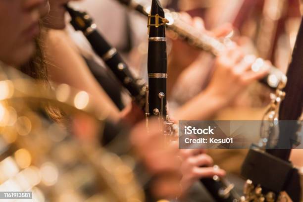 Wind Section During A Classical Concert Music Stock Photo - Download Image Now - Clarinet, Orchestra, Playing