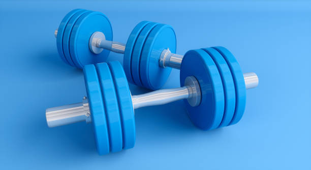 istock blue dumbbells on white blue background close up 1161913593