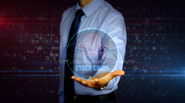 istock Businessman with skull hologram 1161919173