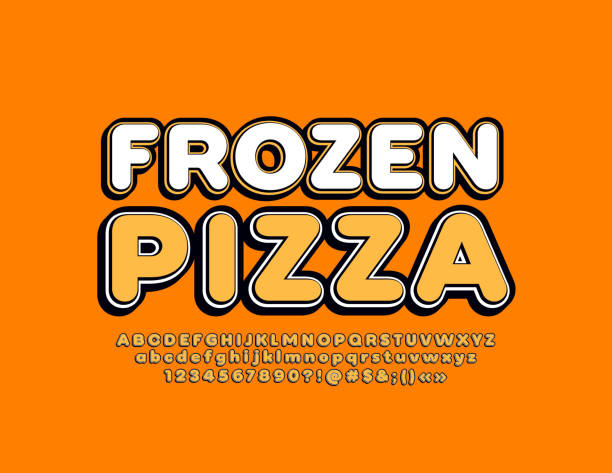 illustrations, cliparts, dessins animés et icônes de signe de cru de vecteur pizza congelée avec l'alphabet 3d. font de style rétro - old fashioned pizza label design element