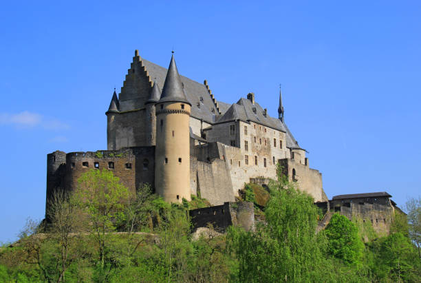 Vianden Castle, Luxembourg Europe Vianden, Luxembourg - April 29, 2019 : Vianden is a fortified castle located in the north of Luxembourg, near the border of Germany. It is one of the most popular tourist attraction in Luxembourg. vianden stock pictures, royalty-free photos & images